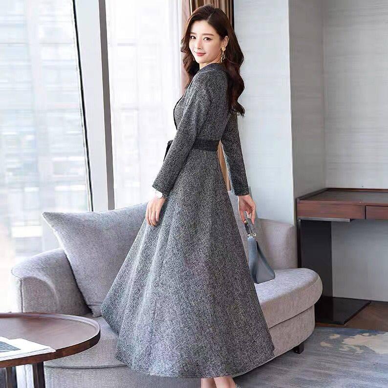 Women Vintage Front Button A-line Party Dress Long Sleeve Elegant Mini Dress Fashion Dress
