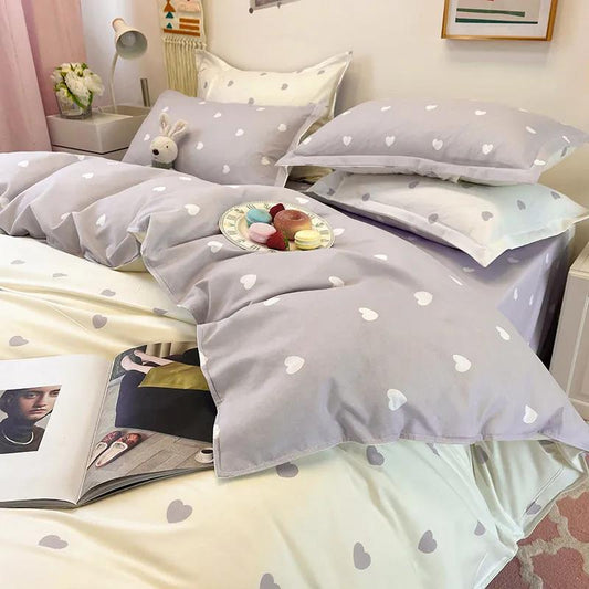 Four-piece Summer Ice Silk Bed Pure Cotton Skin-friendly Quilt Cover Sheet Student Dormitory Bedding Set 1.8m
