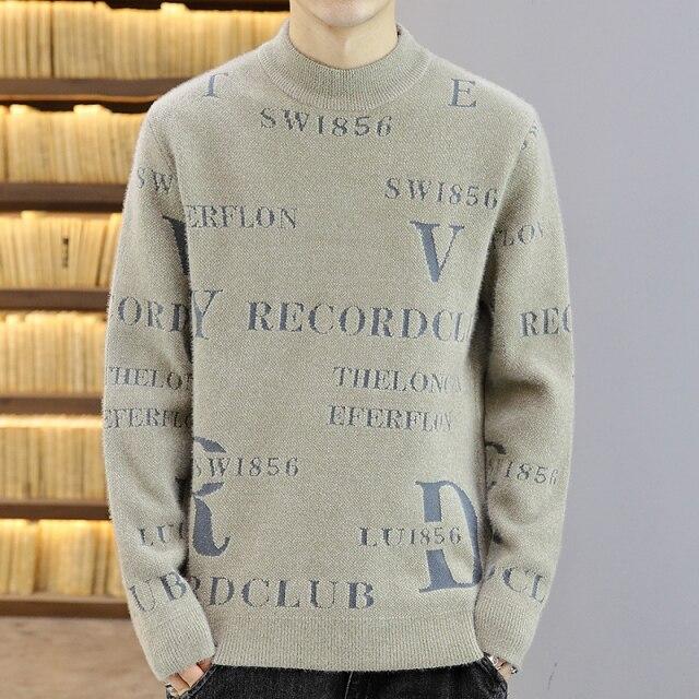 Round Neck Sweater Men's Imitation Mink Korean Fashion Thickened Youth Personality Winter Knitted Sweater Comfortable