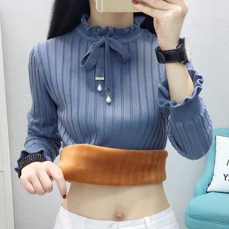Pofulove Sweater Women's Pullover Outer Wear Short Slim Warm High Collar Thick Knit Bottoming Shirt