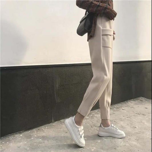 Harem Pants Women's Autumn and Winter New Styles Plus Velvet Thick Woolen Trousers Beam Pants Radish Pants Loose and Thin Net Red Granny Pants