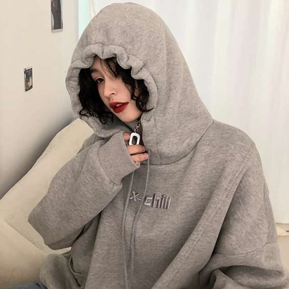 Women Fashion Autumn Winter Thickened Loose Hoodies High Collar Letter Embroidery Oversize Pullover