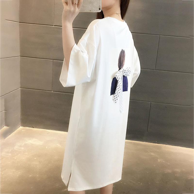 Long Split Back Bow Women Dress Girl Loose O-Neck Batwing Sleeve Casual T-shirt Dress Big Loose