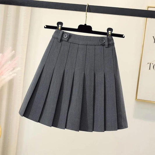 Pleated Skirt Women's Spring and Summer High Waist Anti-glare Black A-line Short Skirt