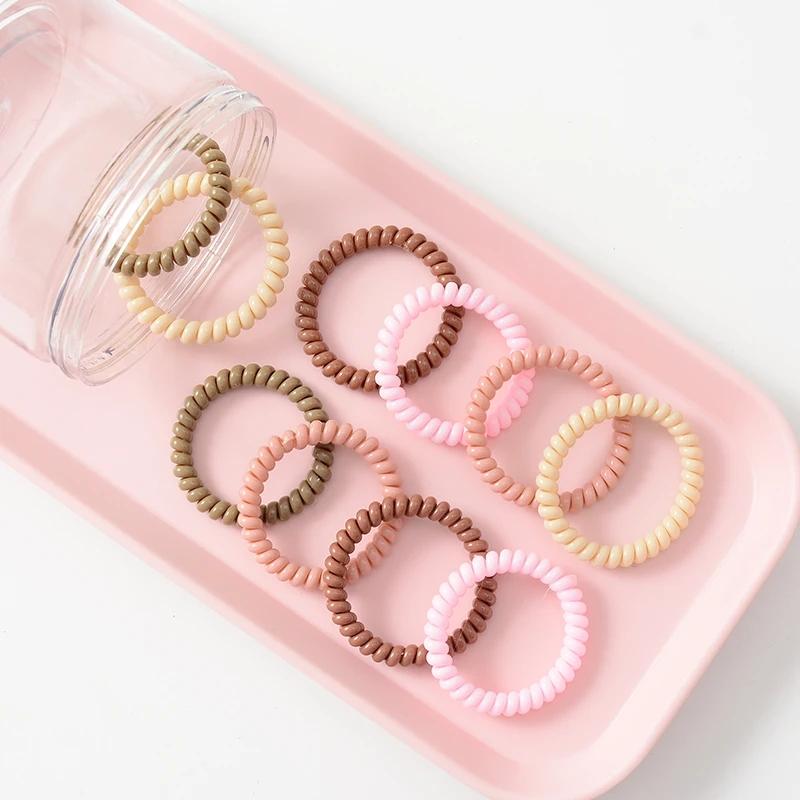 10pcs/box Korean Phone Line Hair Tie Girl Candy Color Headdress Seamless Thin Rubber Band Phone Ring Head Rope Ponytail Rope Girls Hair Ribbons