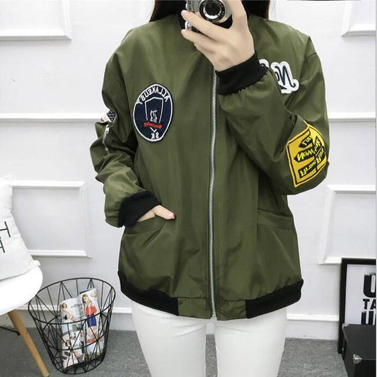 Women Casual Fashion Baseball Jacket Long Sleeve O-Neck Jacket