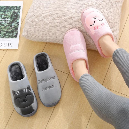 Women Winter Home Slippers Cute Cartoon Non-slip Warm Indoor Bedroom Floor Shoes