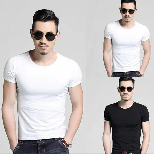 3 Pcs Men Slim T-shirt Stretch Tees Muscle Shirt Casual Pullover Half Sleeve Overshirt Solid Color Top Male Sport Clothing