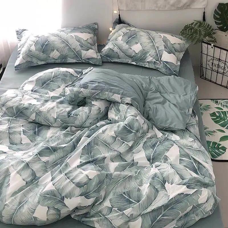 Nordic Pastoral Fresh Green Banana Leaf Sheet Four-piece Set Spring and Autumn Quilt Cover Three-piece Student Dormitory