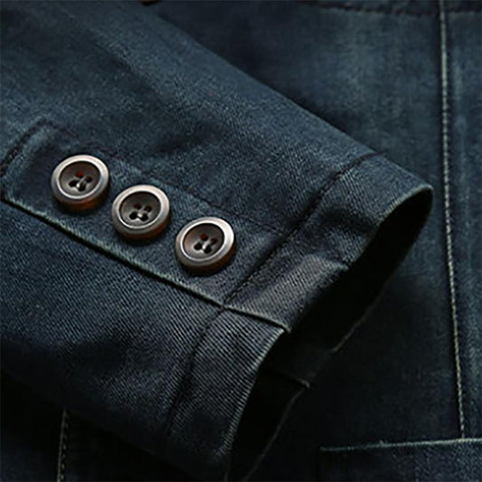 Autumn Denim Business Casual Jacket Men's Loose Cotton Keep Warm Jacket Dad Outfit