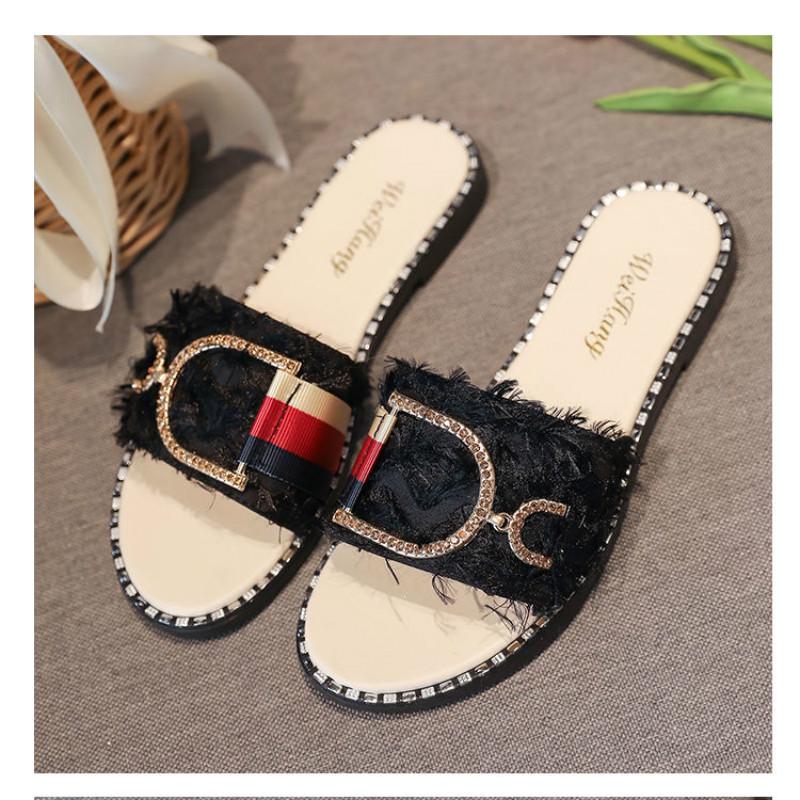 Summer sandals and slippers female Xia Ms. flat bottom hairy slippers wear fashion word drag female