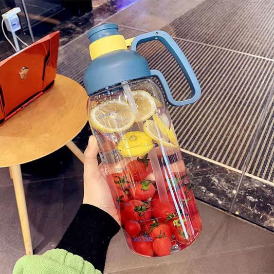 Large-capacity Water Cup Men and Women Portable Outdoor Sports Bottle Anti-fall Straw Cup Oversized 2L with Scale 2000