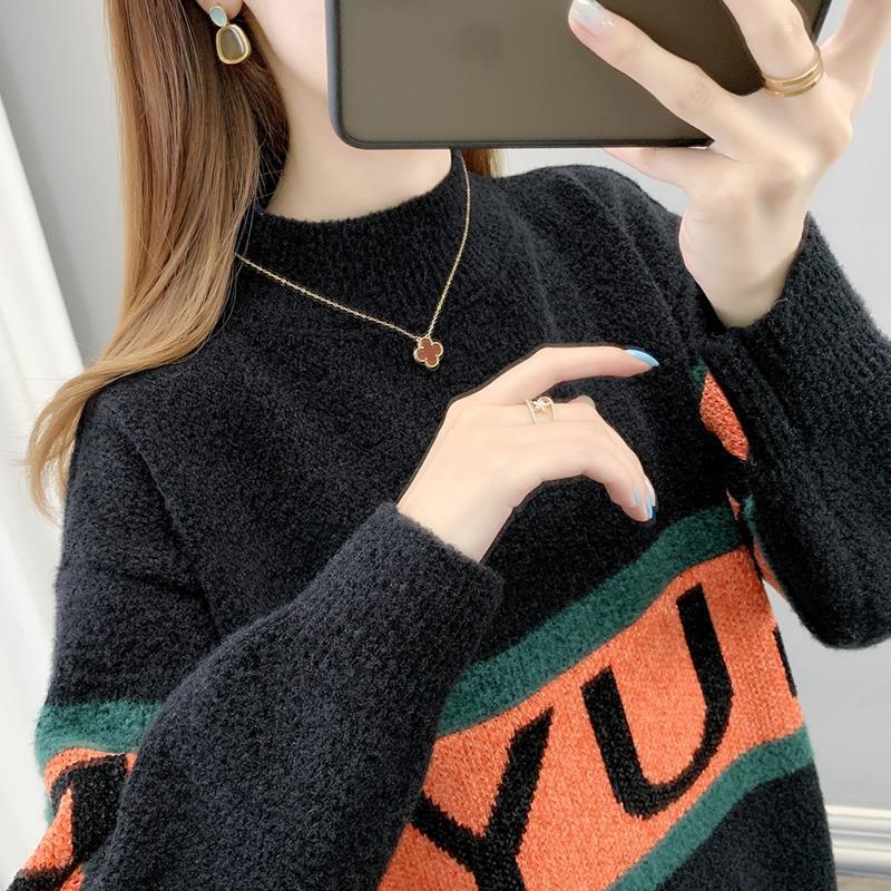 Autumn Winter Women Fashion Sweater Casual Knitting Sweater Half Turtleneck Pullovers Loose Casual Long Sleeve Sweater