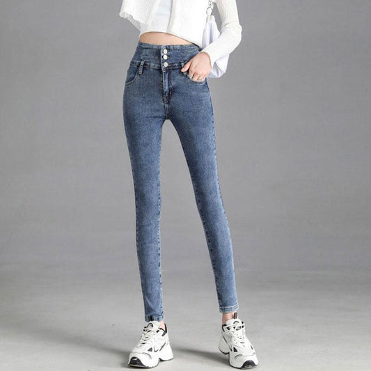 Women's High-waisted Stretch Jeans Spring and Autumn Are Thin Skinny Skinny Pencil Pants Pencil Nine-point Pants Ladies Denim Jeans