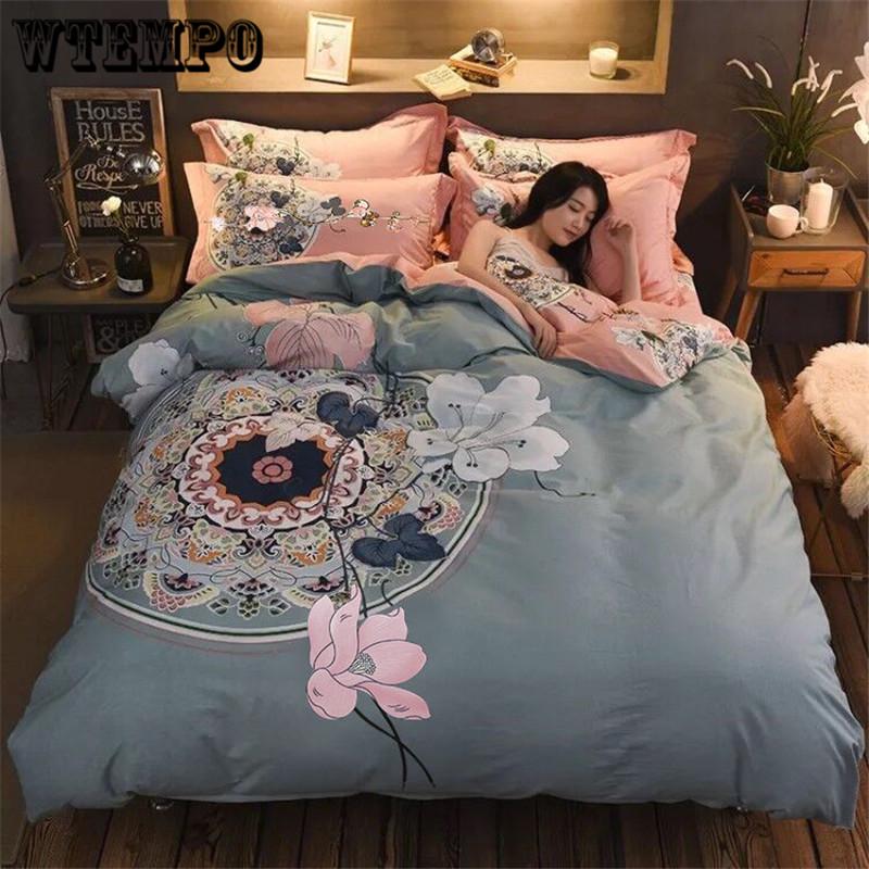 Flower Print Bedding Set Rustic Duvet Cover Bedding Wrinkle Bedspread Bed Sheet for Wedding