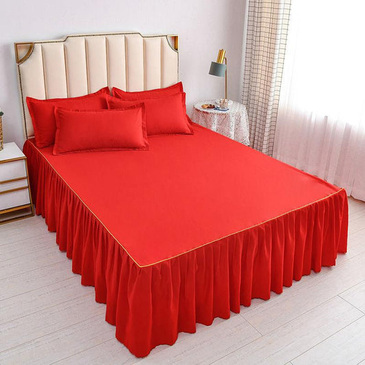 Non-slip Bedspread Korean Version of Solid Color Bed Sheet Lace Bed Skirt Three-piece Bedding Unilateral