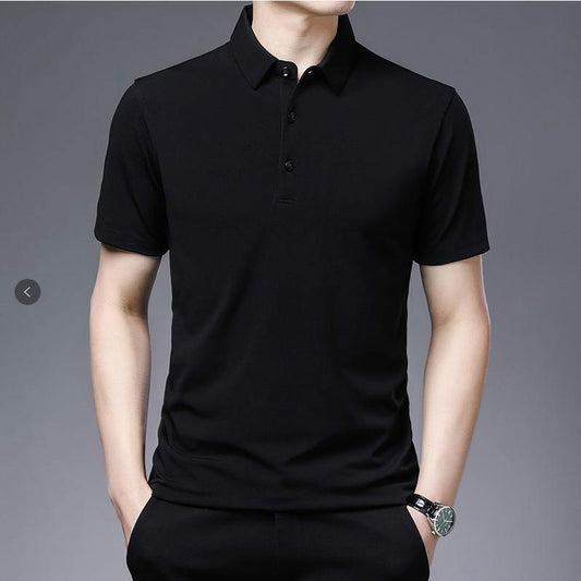 Spring and Summer Short-sleeved T-shirt Men's Shirt Lapel Thin Section Solid Color Large Size Middle-aged Dad Suit