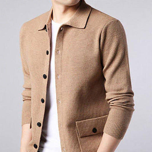 Fall Men's Sweaters Lapel Knit Cardigan Youth Korean Outerwear Knit Sweaters Trend