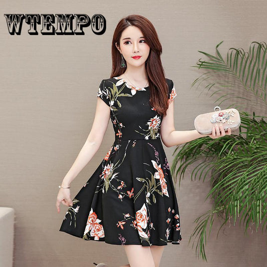 Summer Korean Chiffon Women Dress Elegant Ladies Vintage Short Dress Boho Floral