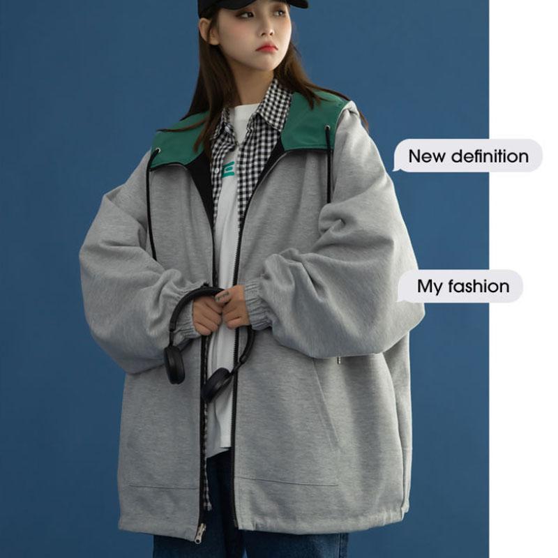 Spring Hooded Jacket Double-sided Coat Trend Parka Casual Loose Windbreaker for Young Women