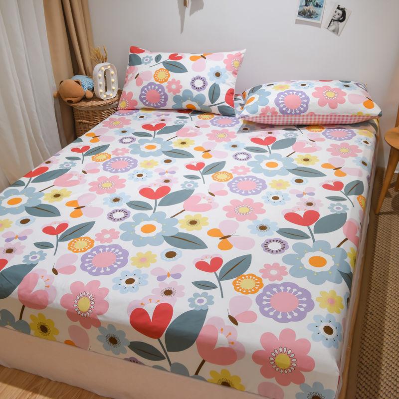 100% Cotton Bed Sheet Mattress Protector Bedding Three-piece Set Cotton Thick Printed Bedspread