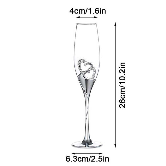 2Pcs Heart Shape Wine Glass Wedding Champagne Glasses Lover Rhinestone Wedding Glass Crystal Goblet Banquet Wedding Decoration