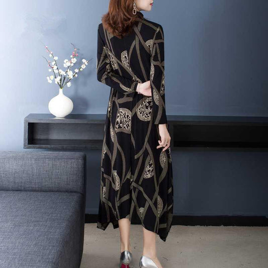 Large Size Casual Long-sleeved Dress Literary Retro Loose Long Skirt All-match Hal Turtleneck Sweater