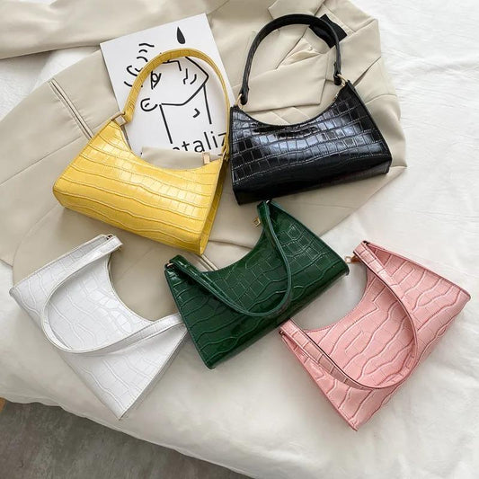 Exquisite Shopping Bag Niche Underarm Bag Women Retro Casual Women's Shoulder Bag Crocodile Grain Leather Solid Color Women's Chain Handbag