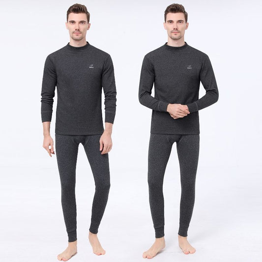Self-heating Double-sided Mid-high Collar Cold-proof Thermal Underwear Suit Men's Plus Velvet Thick Winter Autumn Clothes Long Pants