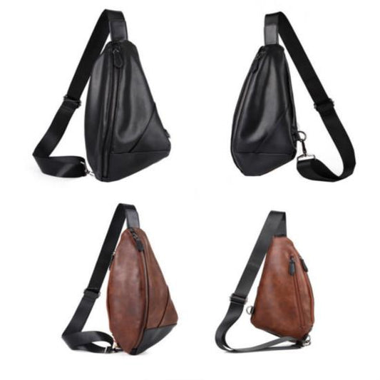 Chest Bag Men's Large Capacity Pu Leather Messenger Bag Outdoor Riding Sports Travel Shoulder Bag