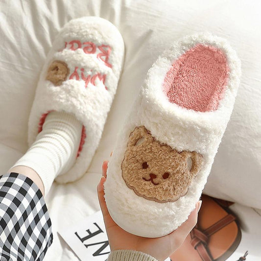 Autumn and Winter Bear Slippers with Non-slip Soles Plush Slippers Indoor Cute Plush Slippers Soft Shoes
