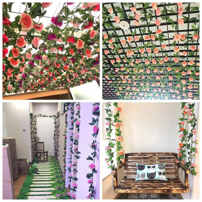 Simulation Rose Vines Fake Flowers Living Room Shelter Decoration Ceiling Vines Plastic Plants Twining