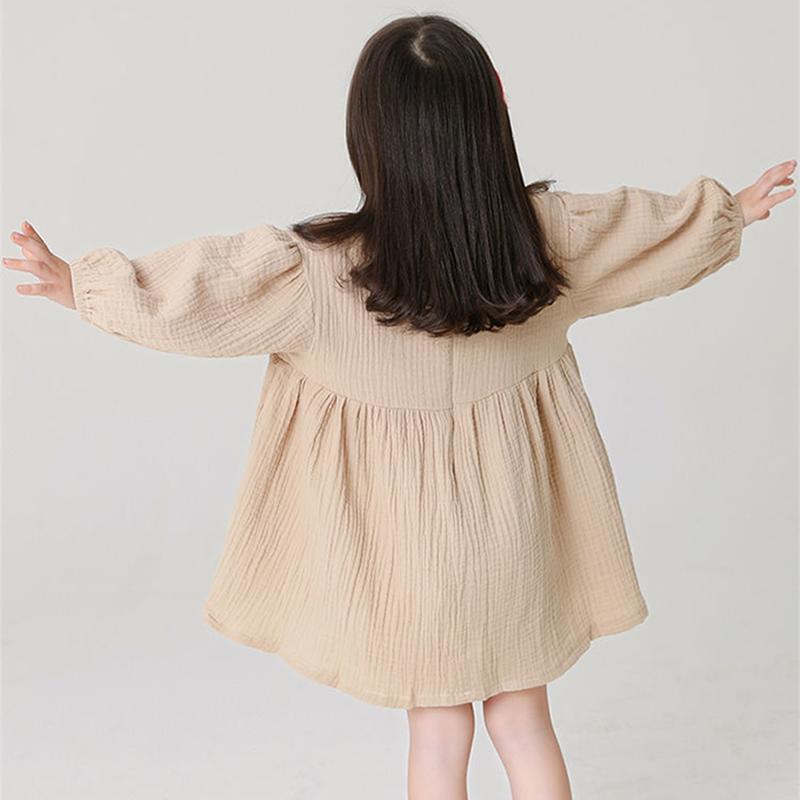 Kids Dresses Princess Autumn Spring Children Clothes Pure Color Playful Retro Casual Lovely Baby Girls Dress