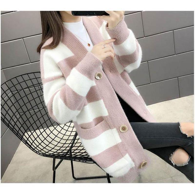 Mid-length Mink Velvet Coat Knitted Cardigan Sweater Autumn and Winter Loose Women's Coat