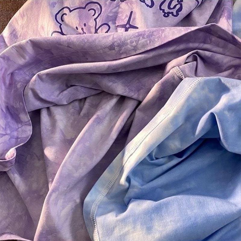 Tie-dye Short-sleeved Hip-hop Street Style Tops Neutral Summer Loose Half-sleeved Couples T-shirts Trendy