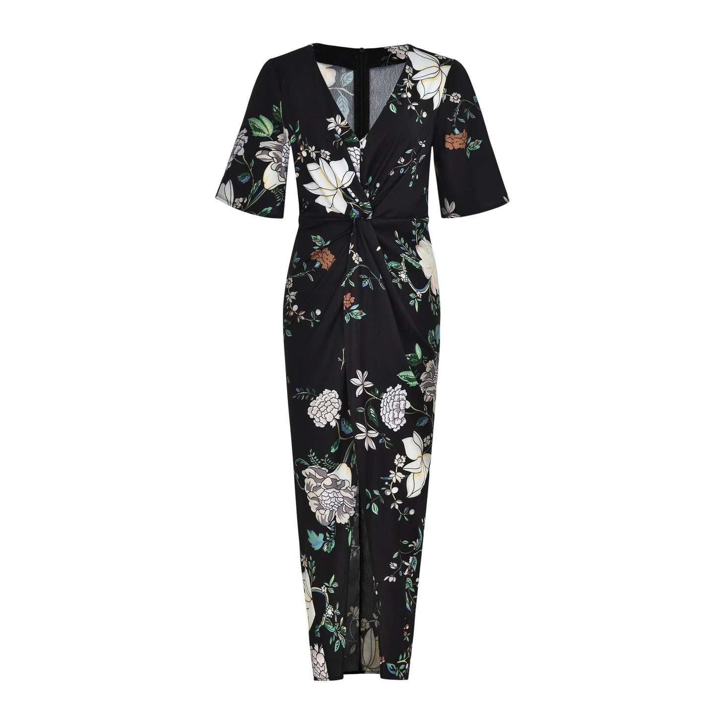 V-neck Chiffon Print Irregular Dovetail Split Bohemian Holiday Dress Long