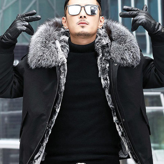 Winter Fashion Fur One Male Fox Fur Collar Parker Clothing Rex Rabbit Fur Liner Fur Short Jacket