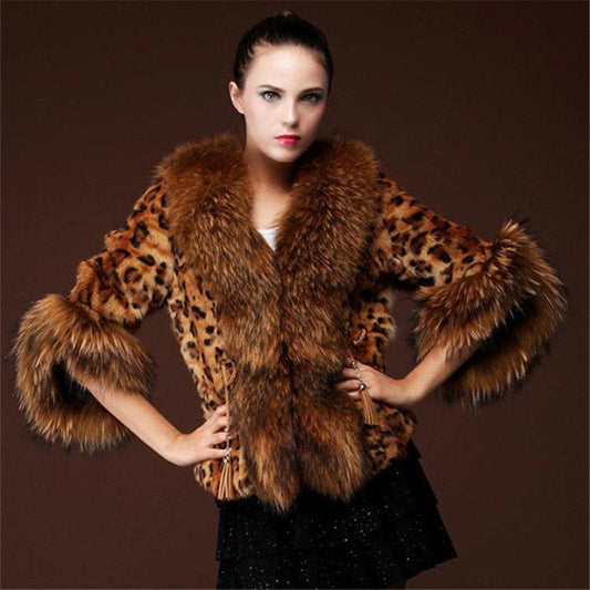 Faux Fur Coat Women Mid-length Thick Warm Leopard Print Coat Plush Fleece Coat Winter Fluffy Coat Female Plus Size