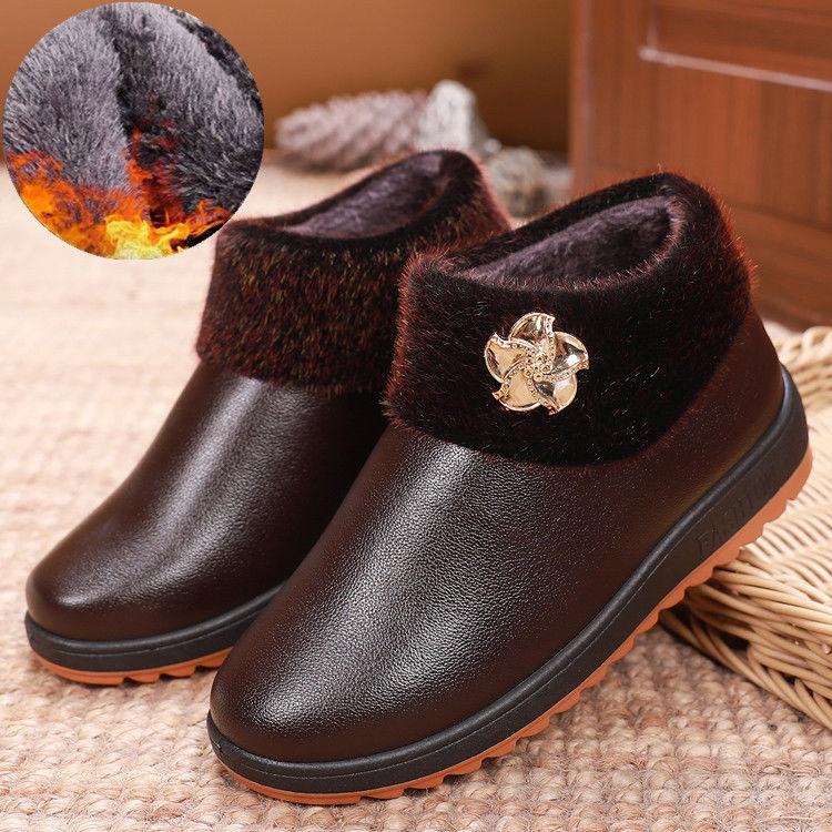Women's Shoes Warm Boots Thick-soled Winter Waterproof Non-slip Boots Soft-soled Shoes Plus Velvet Non-slip Leather Shoes for The Elderly Snow Boots