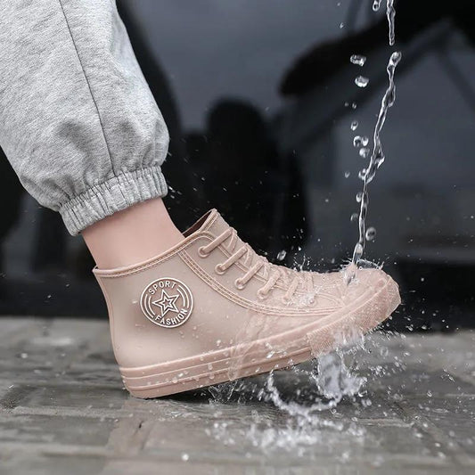 Rain Boots Short Boots Female Adult Fashion Water Shoes Wear-resistant Non-slip Waterproof Work Shoes Four Seasons Wearable Embossed Design