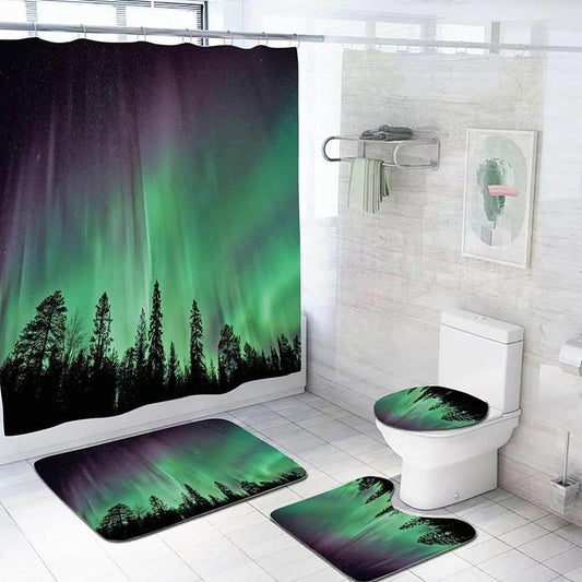 Toilet Supplies Nordic Style Digital Printing Polyester Toilet Mat Floor Mat Bath Cover Four-piece Partition Curtain