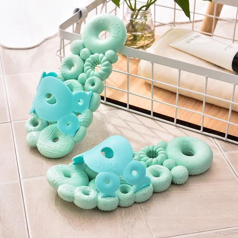 Women's Bathroom Non-slip Slippers Summer Home Bath Quick-drying Soft Bottom Sandals Donuts Hollow Leaking Slippers