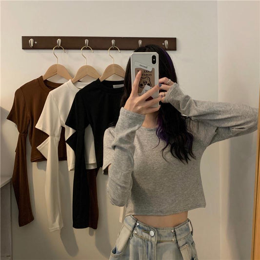 Off Shoulder T Shirt Casual Loose Clothes Tops Pure color Leisure Long Women pullover