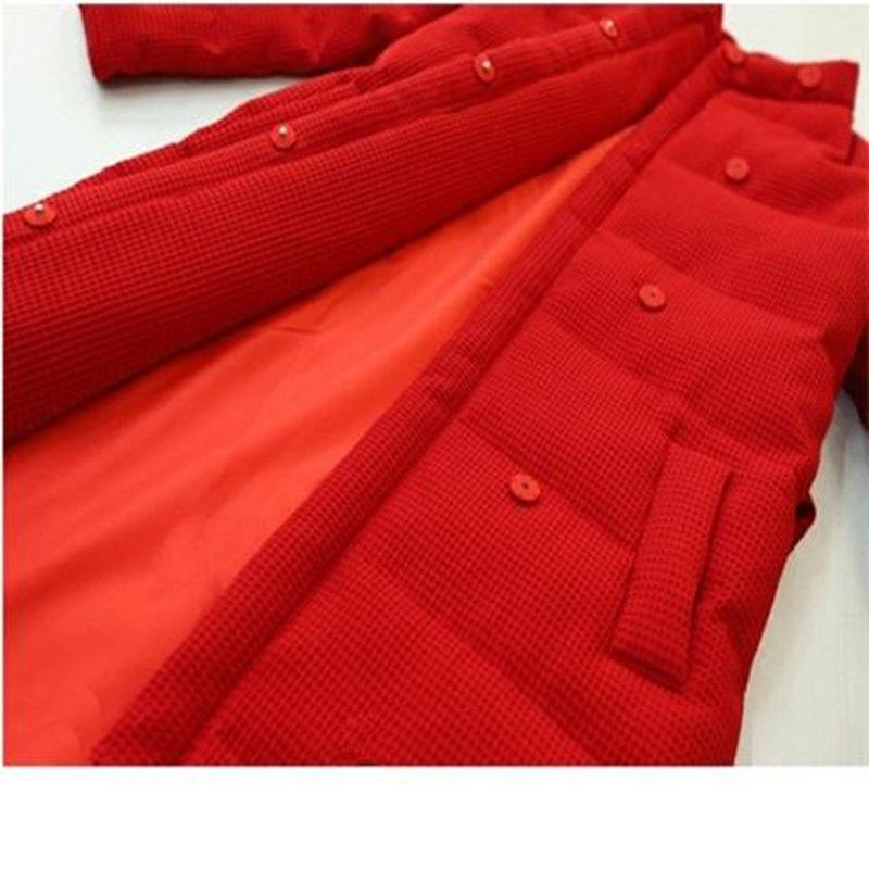 Winter Padded Jacket Women's Down Padded Jacket Mid-length Section Over The Knee Waist Thick Padded Jacket Red