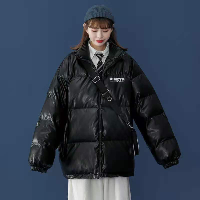 Glossy Pu Leather Cotton Clothes Women's Winter Korean Version of Loose Thick Padded Jacket Bread Clothes Wild Ins Tide Jacket