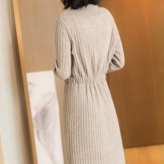 Autumn and Winter Long Over-the-knee Sweater Dress Long-sleeved Knitted Fashion Base Dress Casual Solid Color Women's Sweater Dress