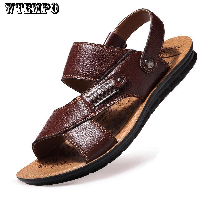 Men's Beach Shoes Leather Sandals Fashion Non-slip Durable