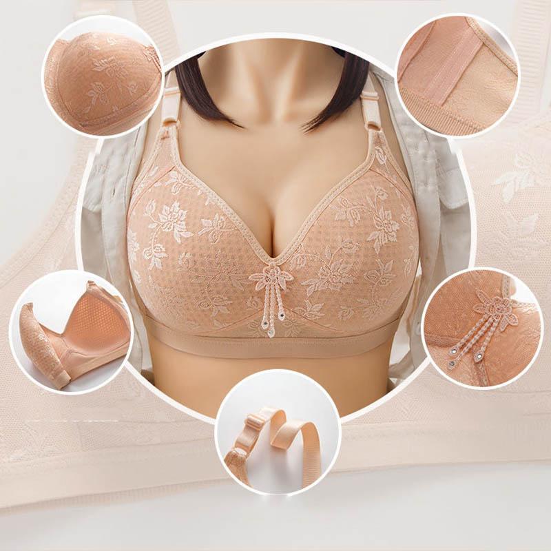 Ladies Full Cup Gathering No Steel Rings No Sponge Hollow Out Design Large Size Side-closing Stereotype Adjustable Anti-glare Anti-sagging Bra