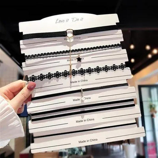 6/8PCS Lace Neckband Collar Necklace Short Necklace Black Rope Clavicle Chain Choker Neck Jewelry Mom Daughter Gifts Necklace Pendant Necklaces