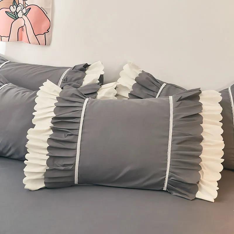 Korean Version of Cotton Bedding Lace Pillowcases A Pair of Single and Double Lotus Leaf Pillowcases Universal 48*74cm